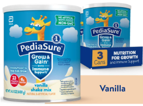 PediaSure Grow & Gain Shake Mix Powder, Vanilla, Can, 24 Servings 14.1 oz